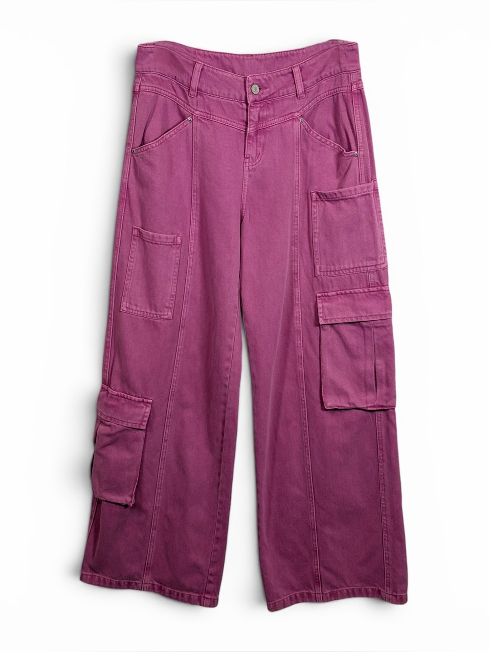 KOURT Mid-Rise Wide Leg Multi Pocket Cargo Jeans in Mauve, Small